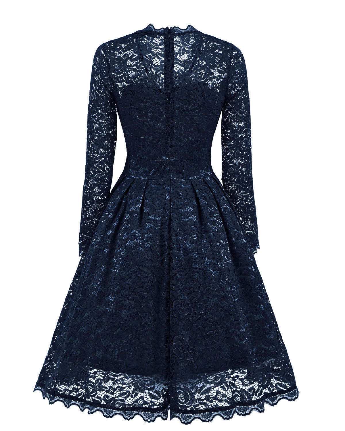 F2528-1 Retro Floral Lace Long Sleeve Vintage Swing Cocktail Bridesmaid Dress